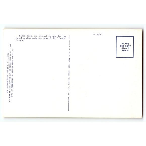 Vintage 1944 L.H. Larsen Linen Postcard Cowboy Humor Saying Comics - Picture 2 of 2